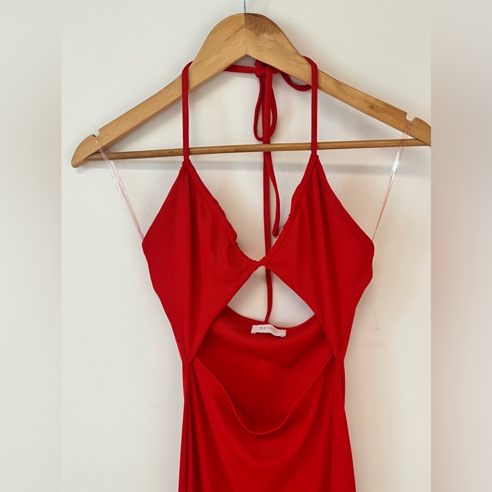 Meshki Red Cut-Out Midi Dress - Picture 5 of 10